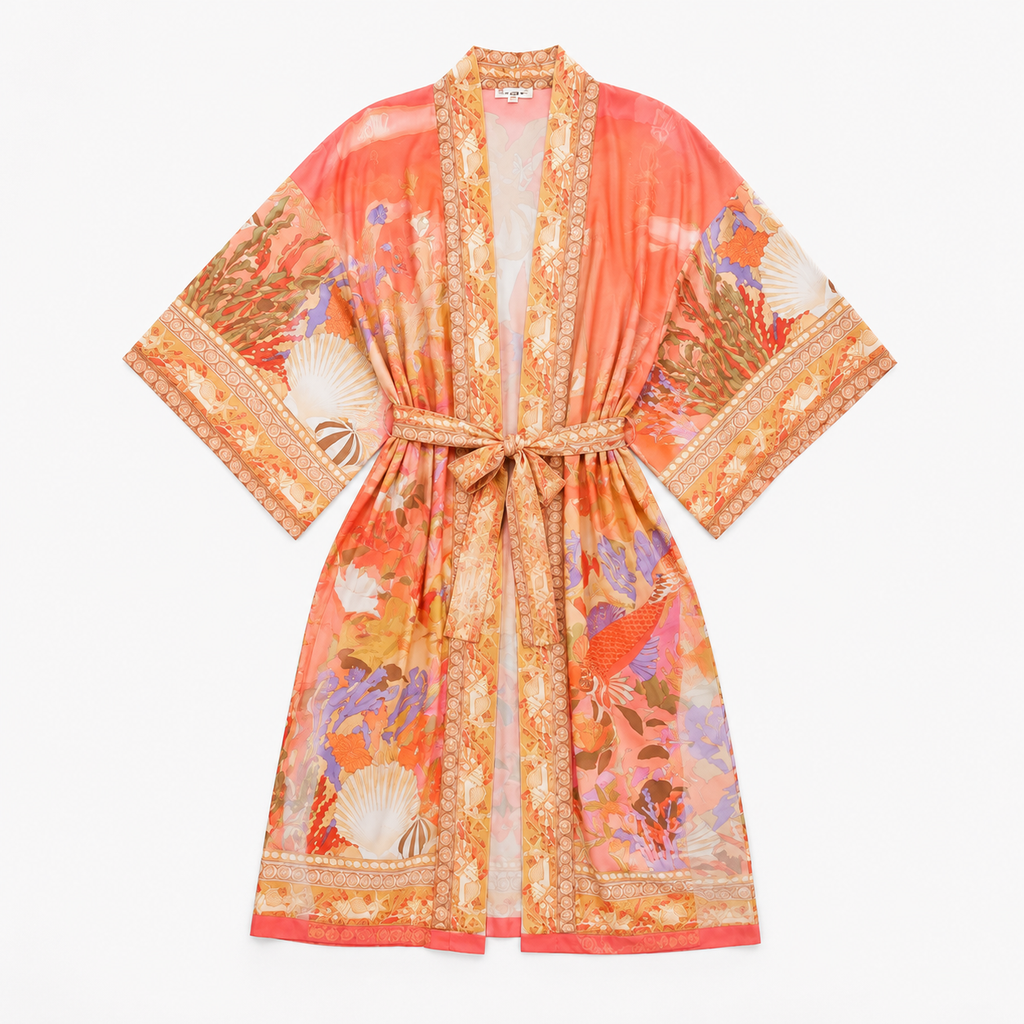 Kimono Long Femme Corail Japonais | Natsumi