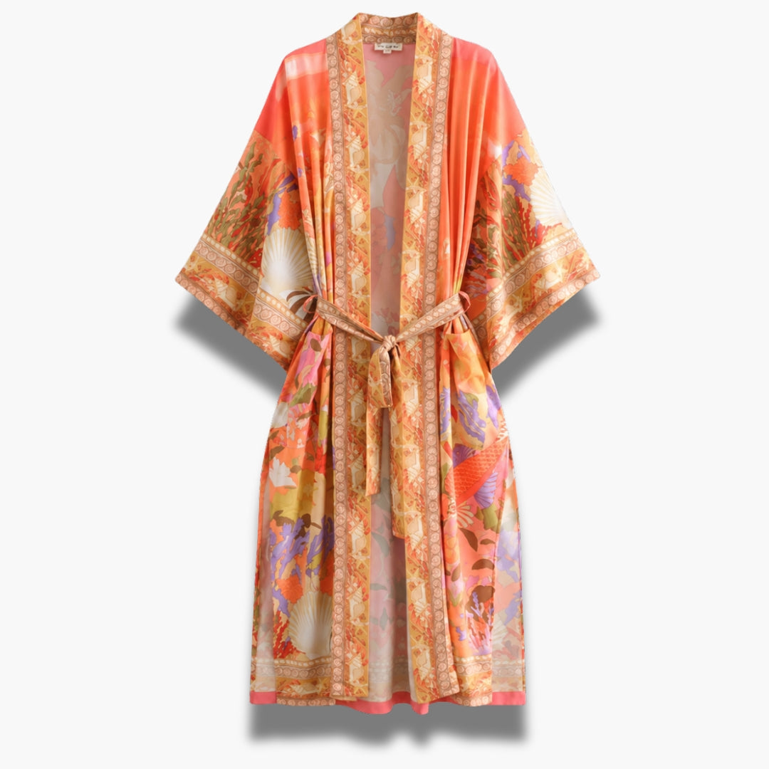 Kimono Long Femme Corail Japonais | Natsumi