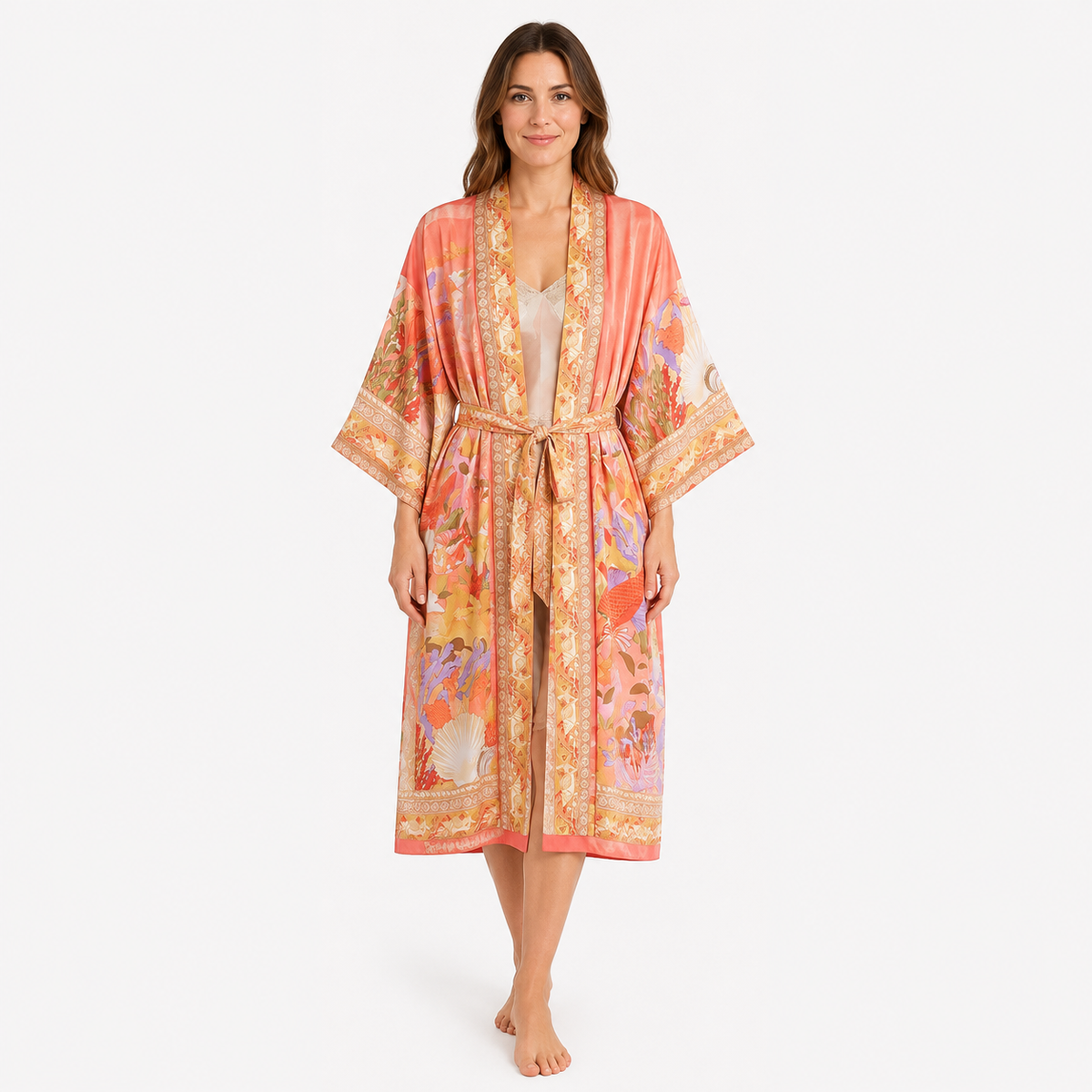 Kimono Long Femme Corail Japonais | Natsumi