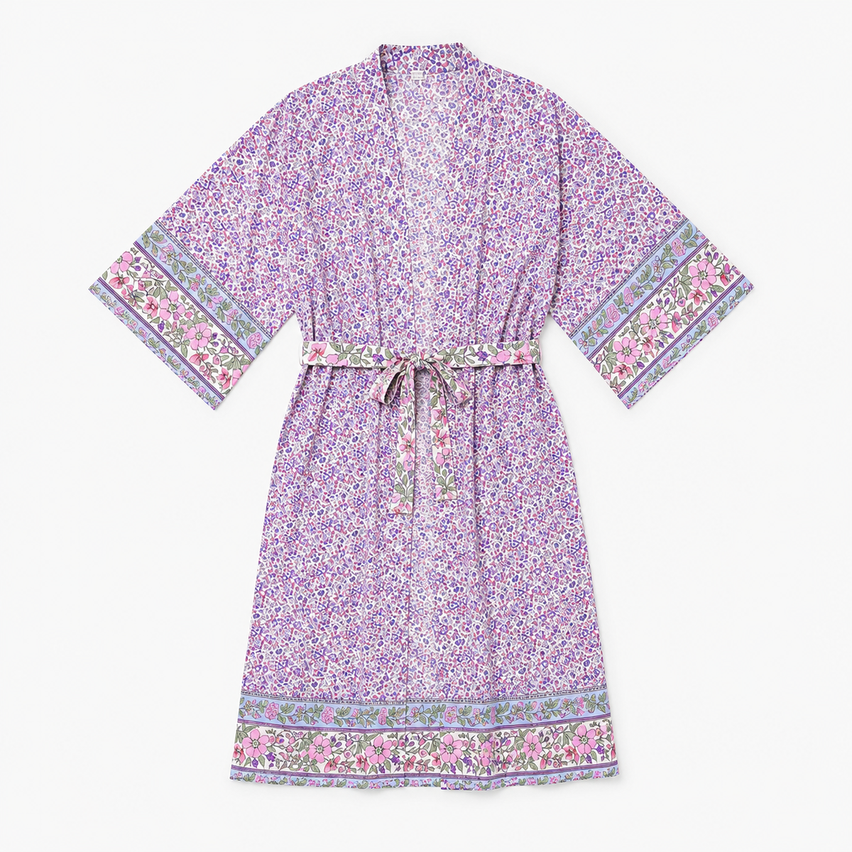 Kimono Long Femme Fleuri Lavande Japonais | Ayame