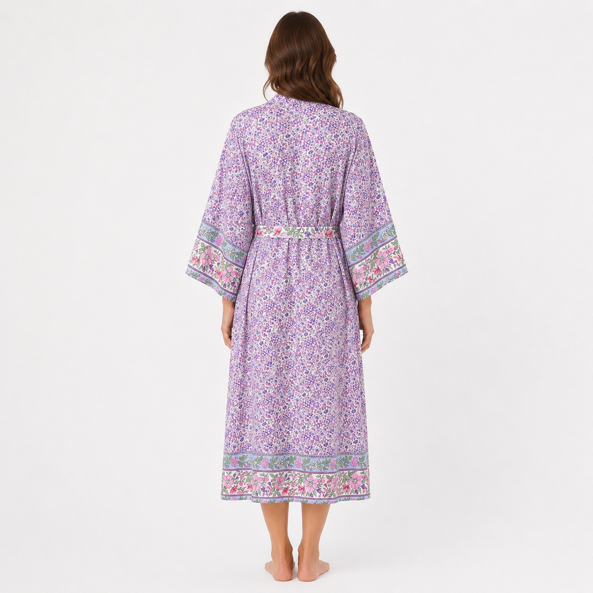 Kimono Long Femme Fleuri Lavande Japonais | Ayame