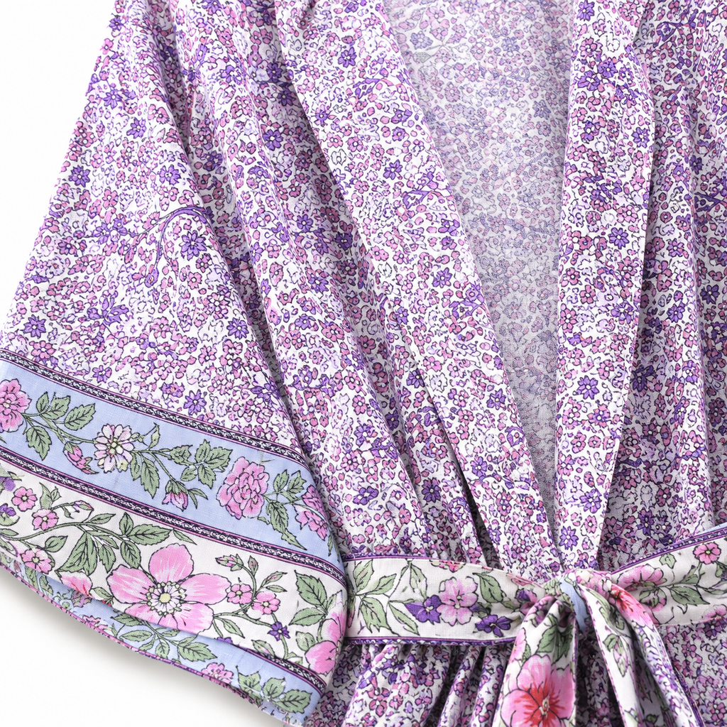 Kimono Long Femme Fleuri Lavande Japonais | Ayame