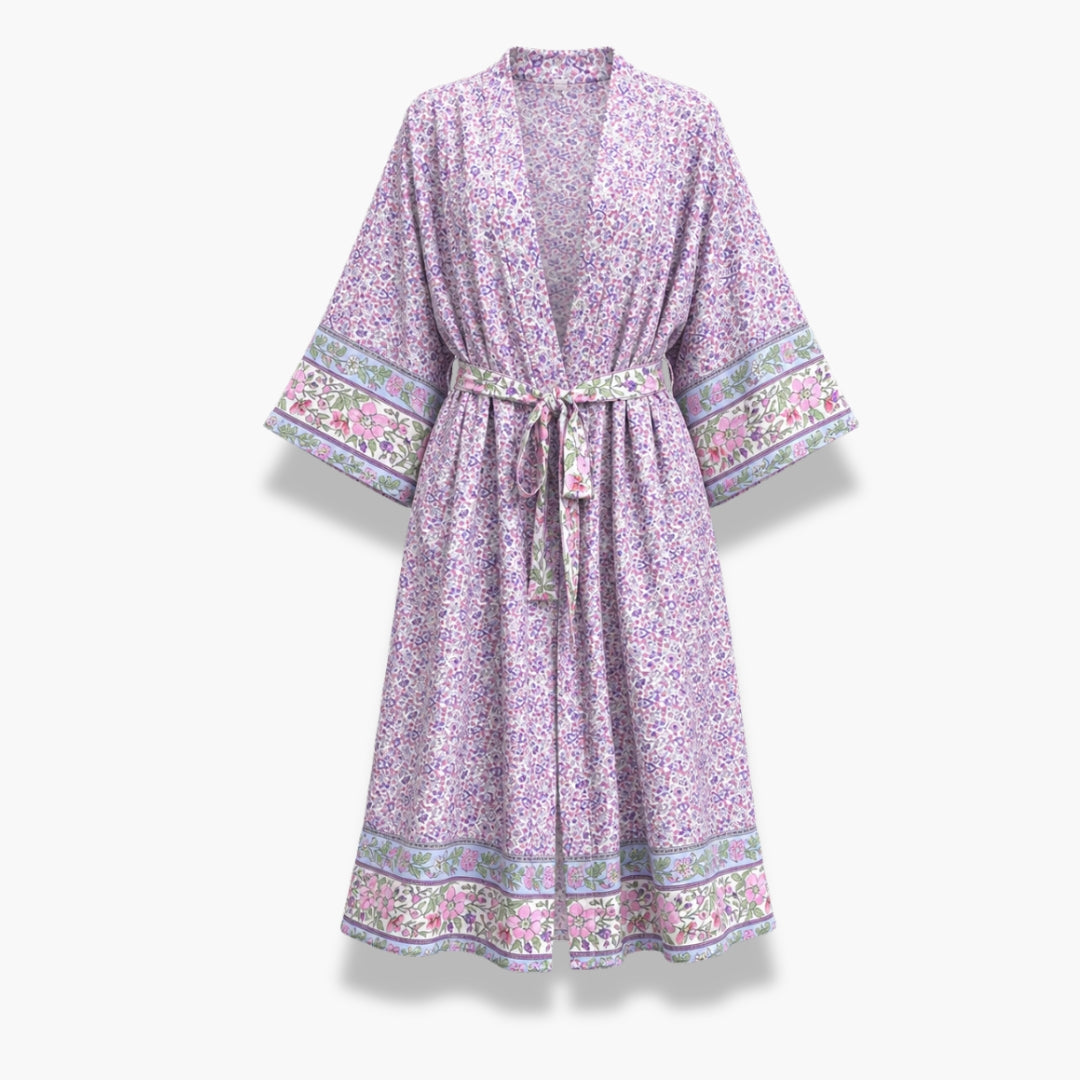 Kimono Long Femme Fleuri Lavande Japonais | Ayame