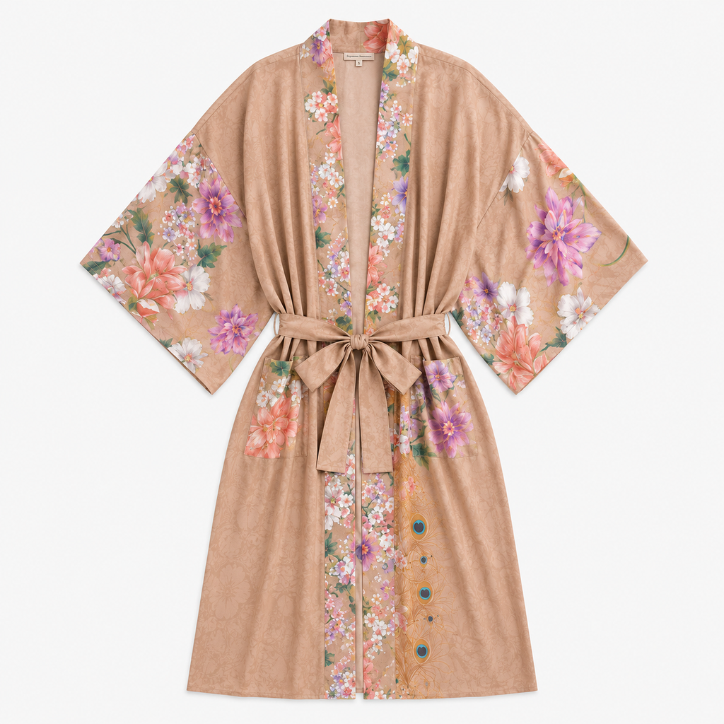 Kimono Long Femme Fleuri Nude | Kaede