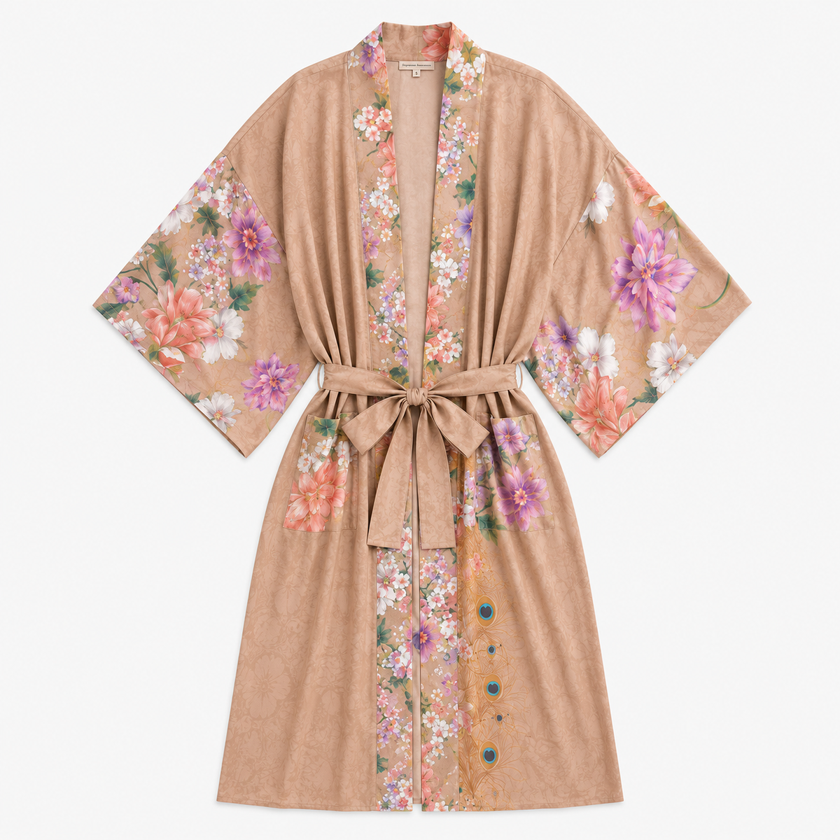 Kimono Long Femme Fleuri Nude | Kaede