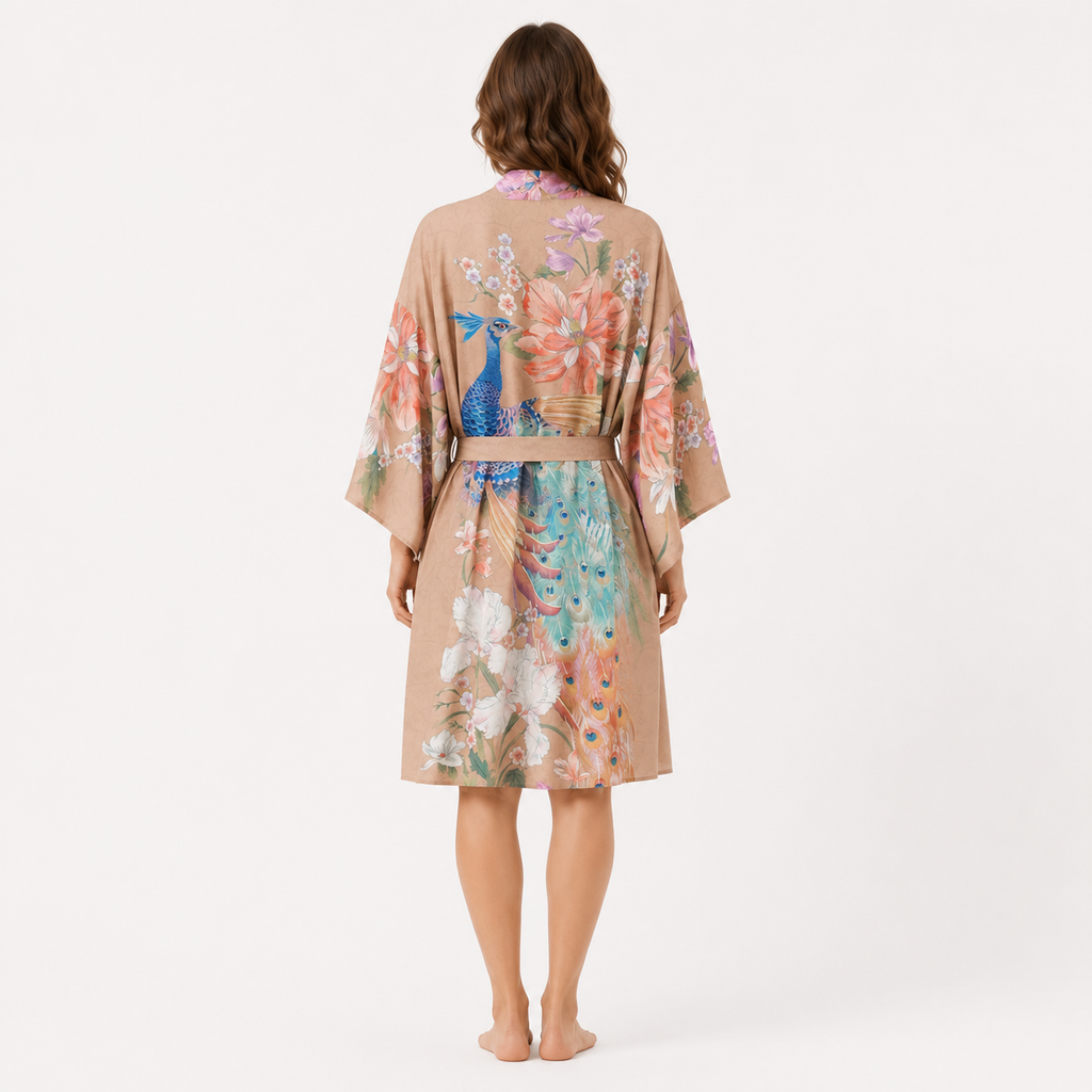 Kimono Long Femme Fleuri Nude | Kaede
