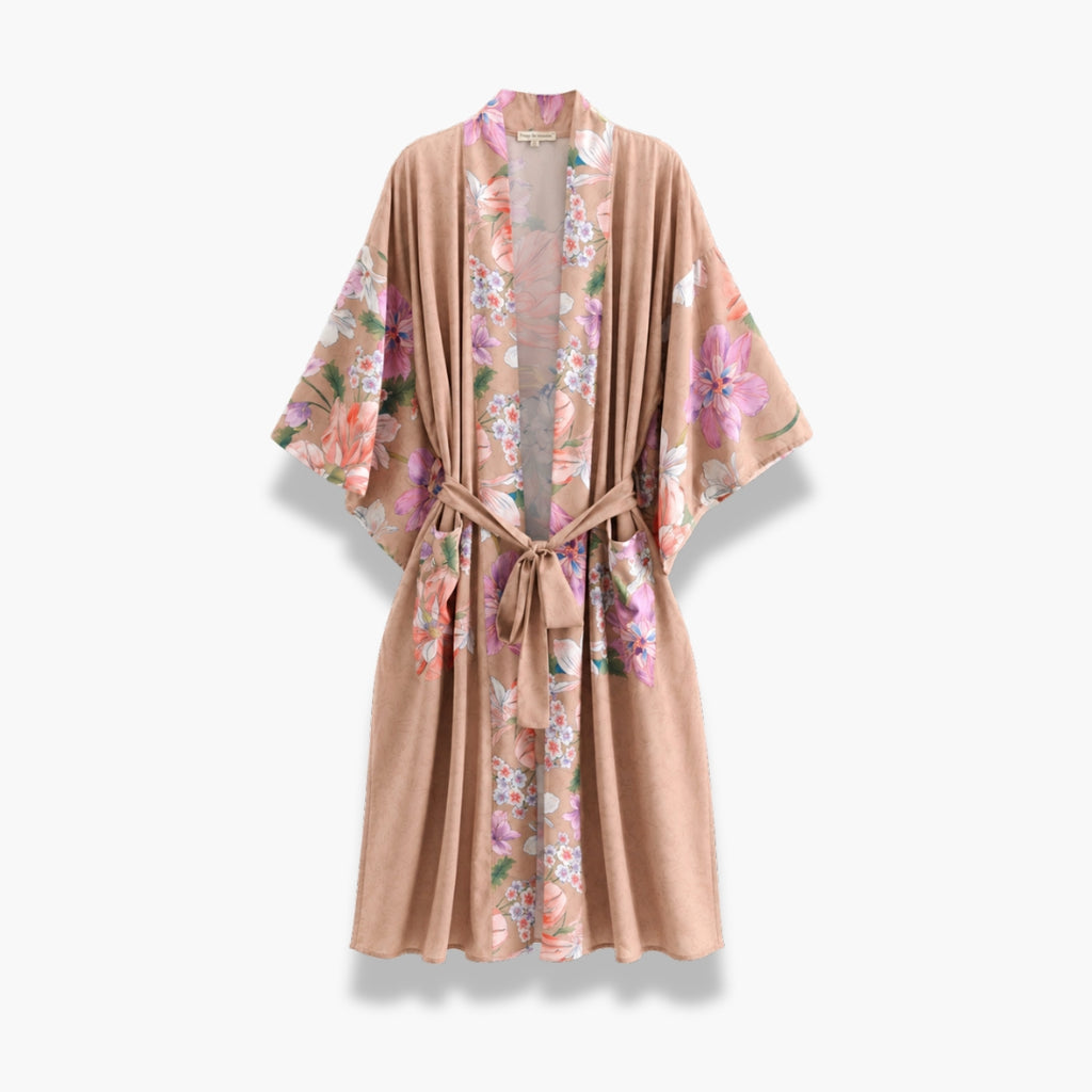 Kimono Long Femme Fleuri Nude | Kaede
