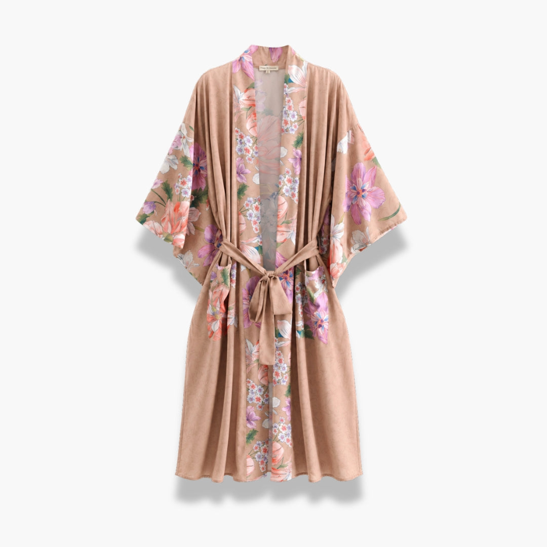 Kimono Long Femme Fleuri Nude | Kaede