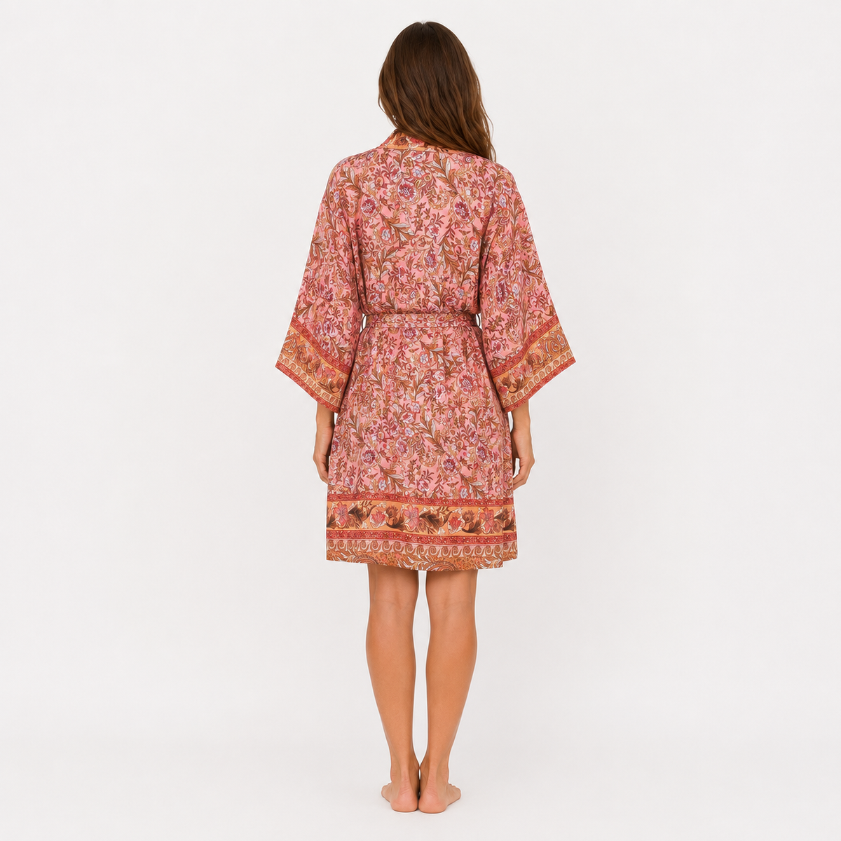 Kimono Long Femme Fleuri Pêche Rosée Japonais | Momoka