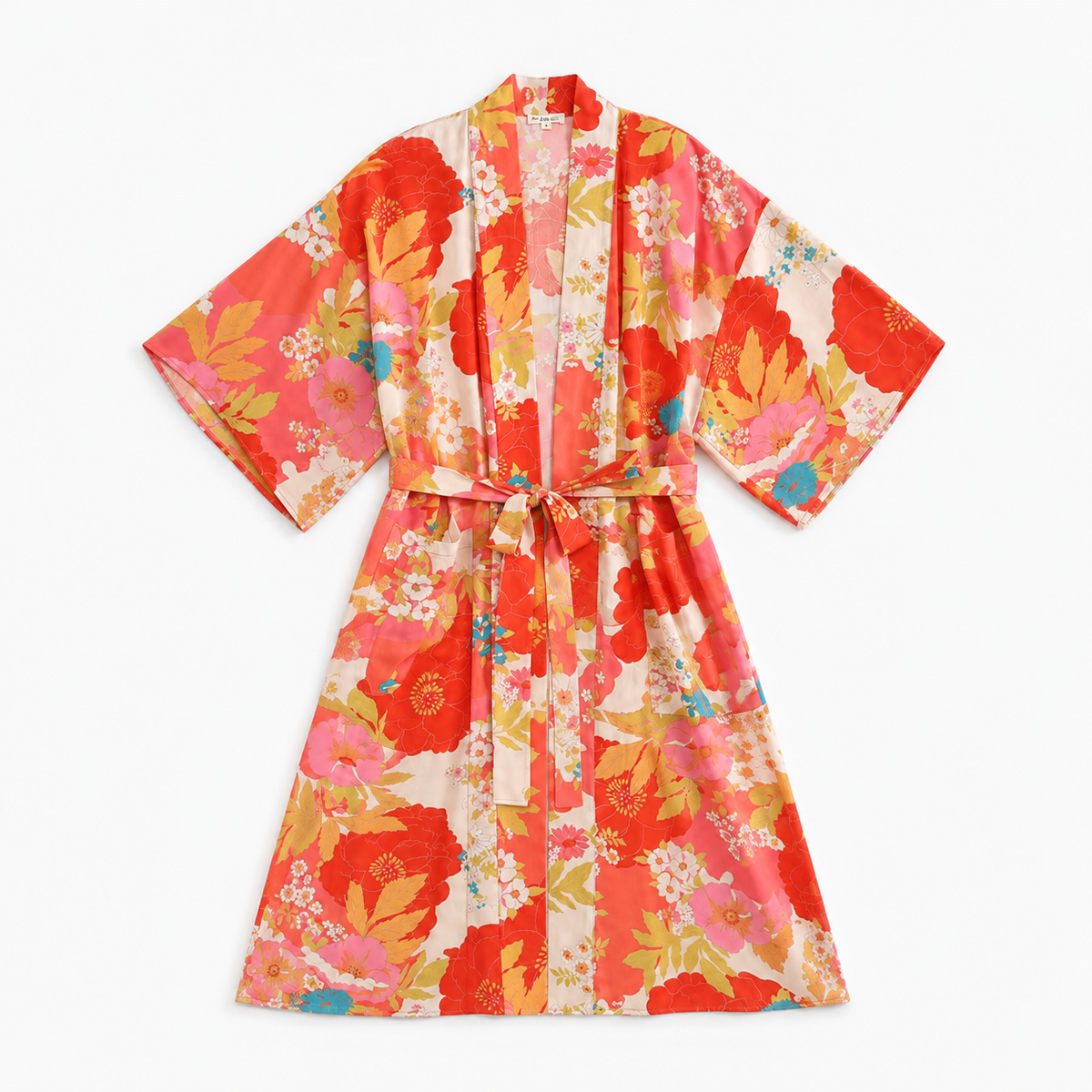 Kimono Long Femme Fleuri Rouge Corail | Momoka