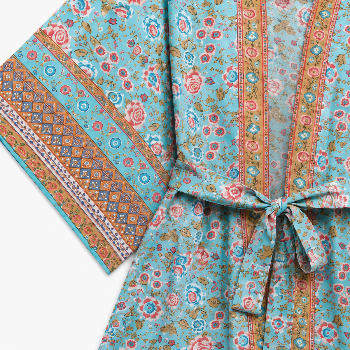 Kimono Long Femme Fleuri Turquoise | Kasumi