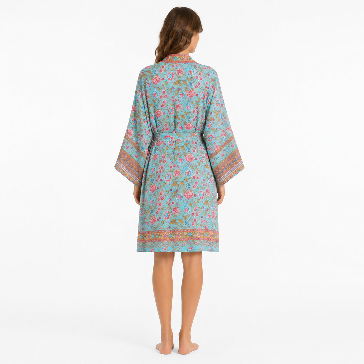 Kimono Long Femme Fleuri Turquoise | Kasumi
