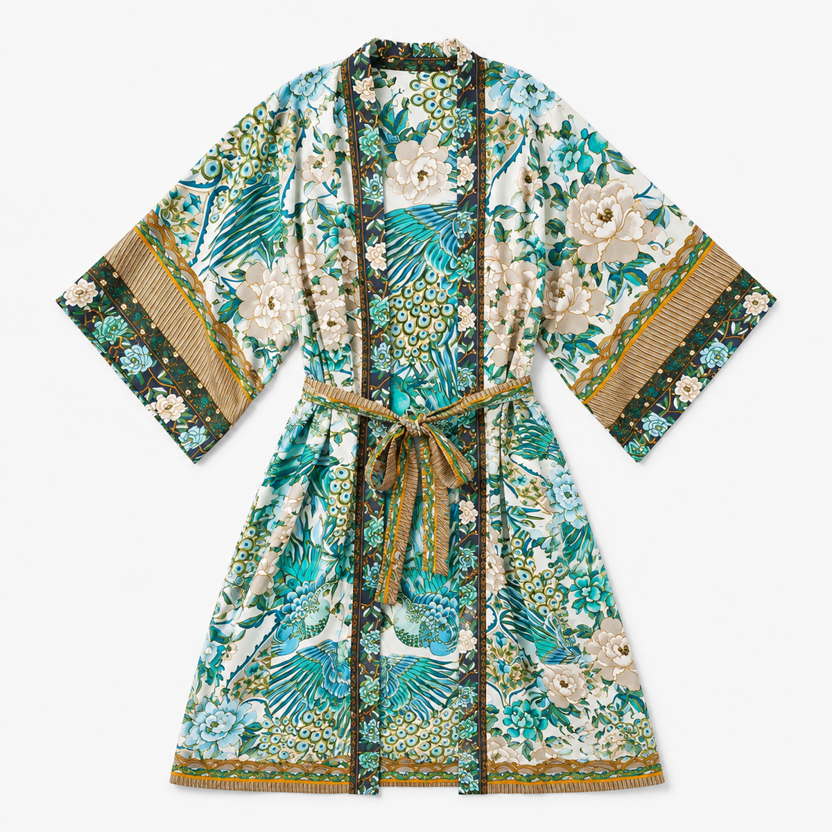 Kimono Long Femme Fleuri Turquoise | Mizuha