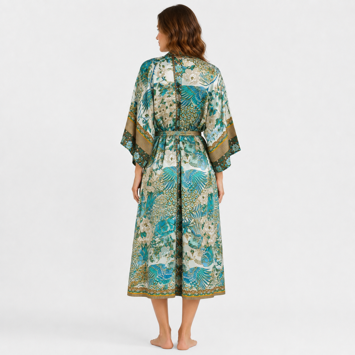 Kimono Long Femme Fleuri Turquoise | Mizuha