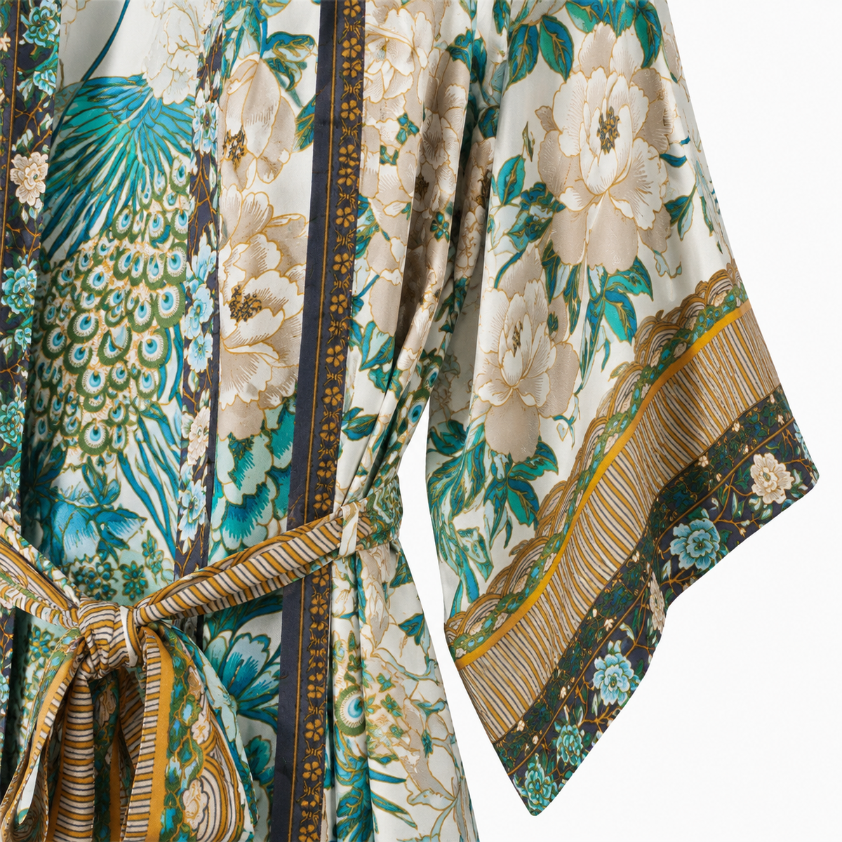 Kimono Long Femme Fleuri Turquoise | Mizuha