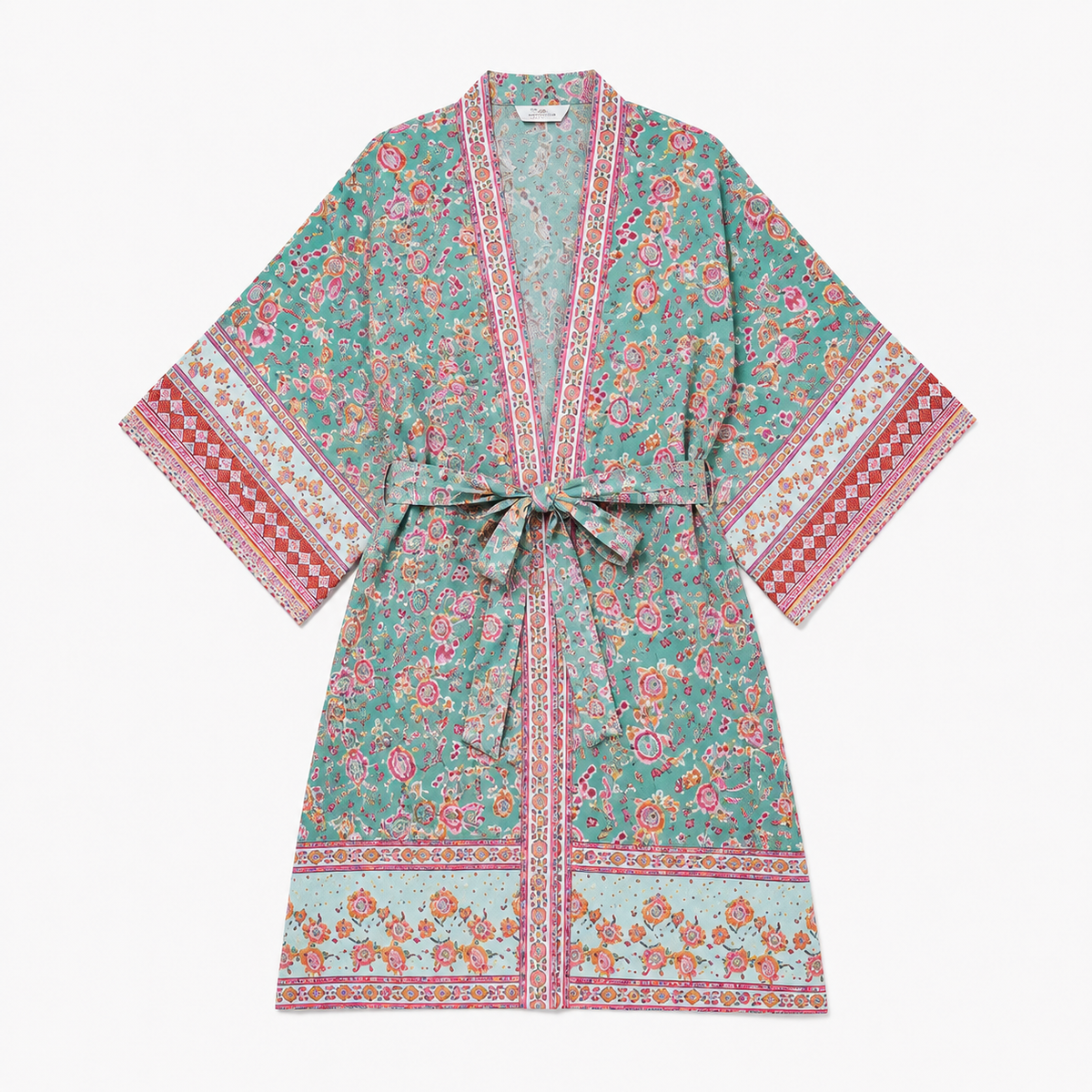 Kimono Long Femme Fleuri Vert Menthe | Mizuha