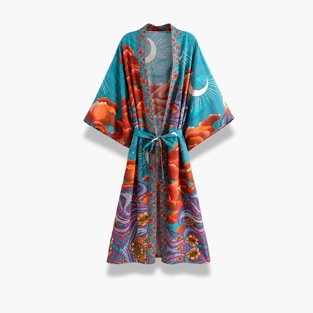 Kimono Long Femme Japonais Turquoise | Tsukiko