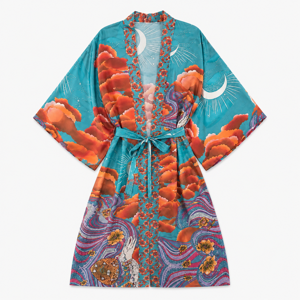 Kimono Long Femme Japonais Turquoise | Tsukiko