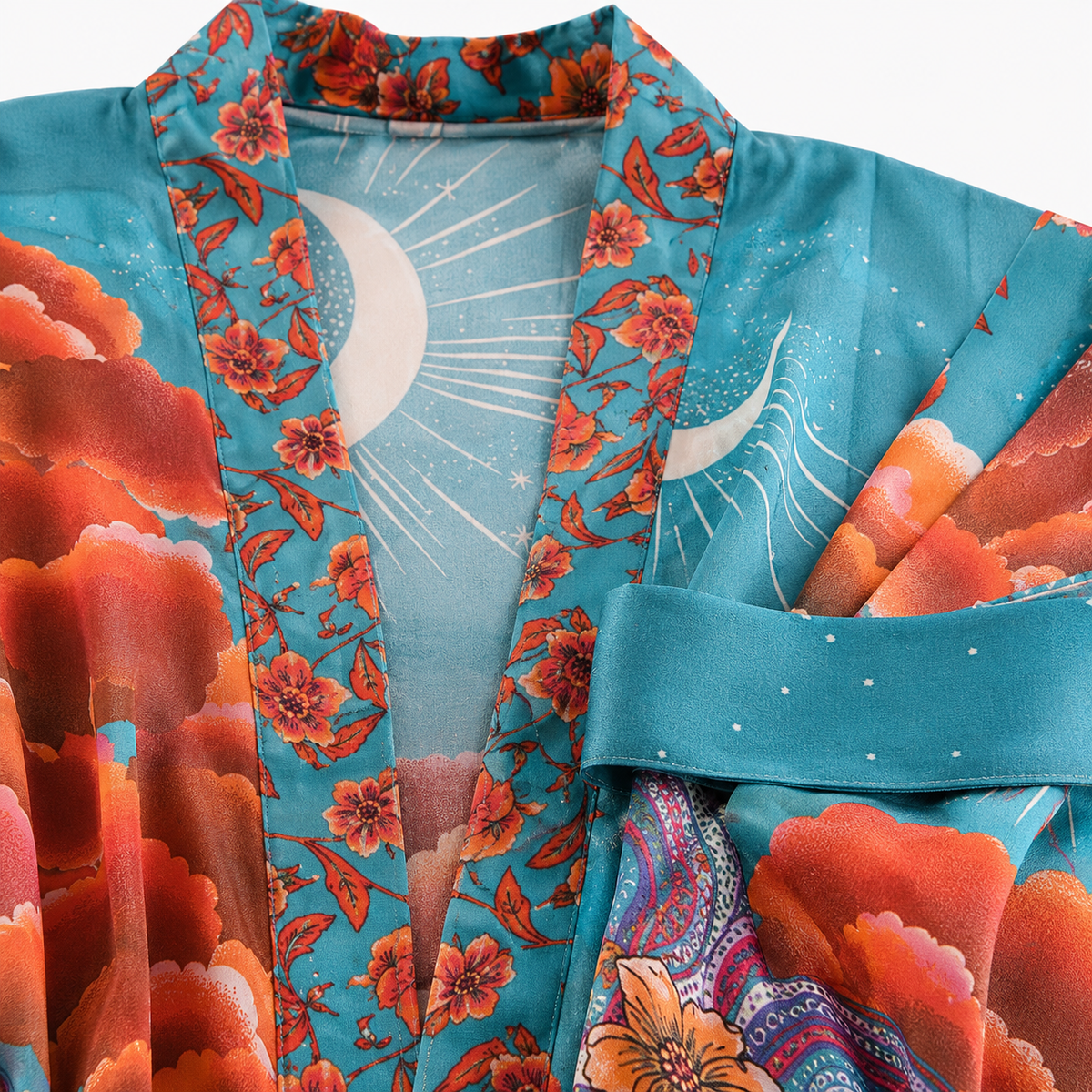Kimono Long Femme Japonais Turquoise | Tsukiko