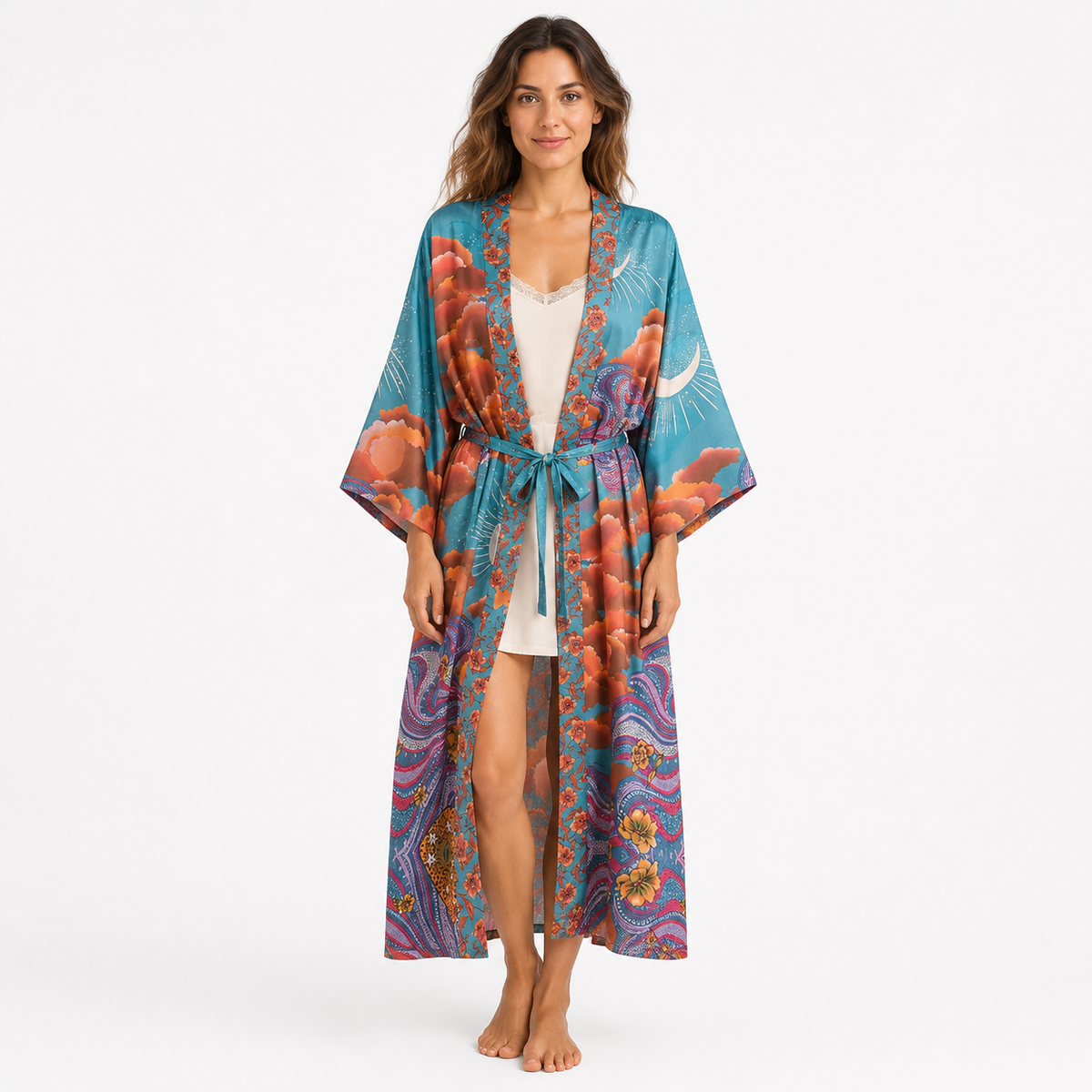 Kimono Long Femme Japonais Turquoise | Tsukiko