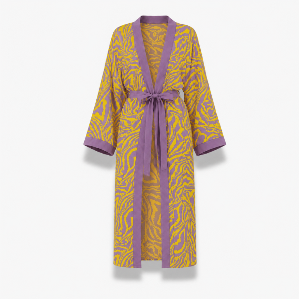 Kimono Long Femme Motif Zébré Noir | Reika