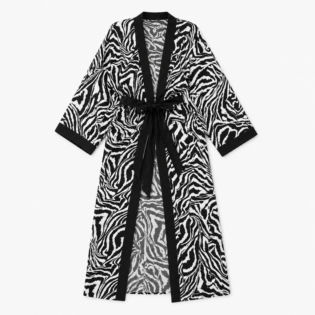 Kimono Long Femme Motif Zébré Noir | Reika