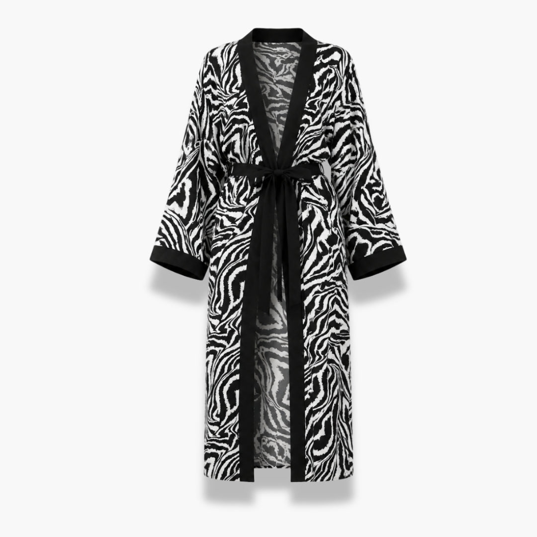 Kimono Long Femme Motif Zébré Noir | Reika