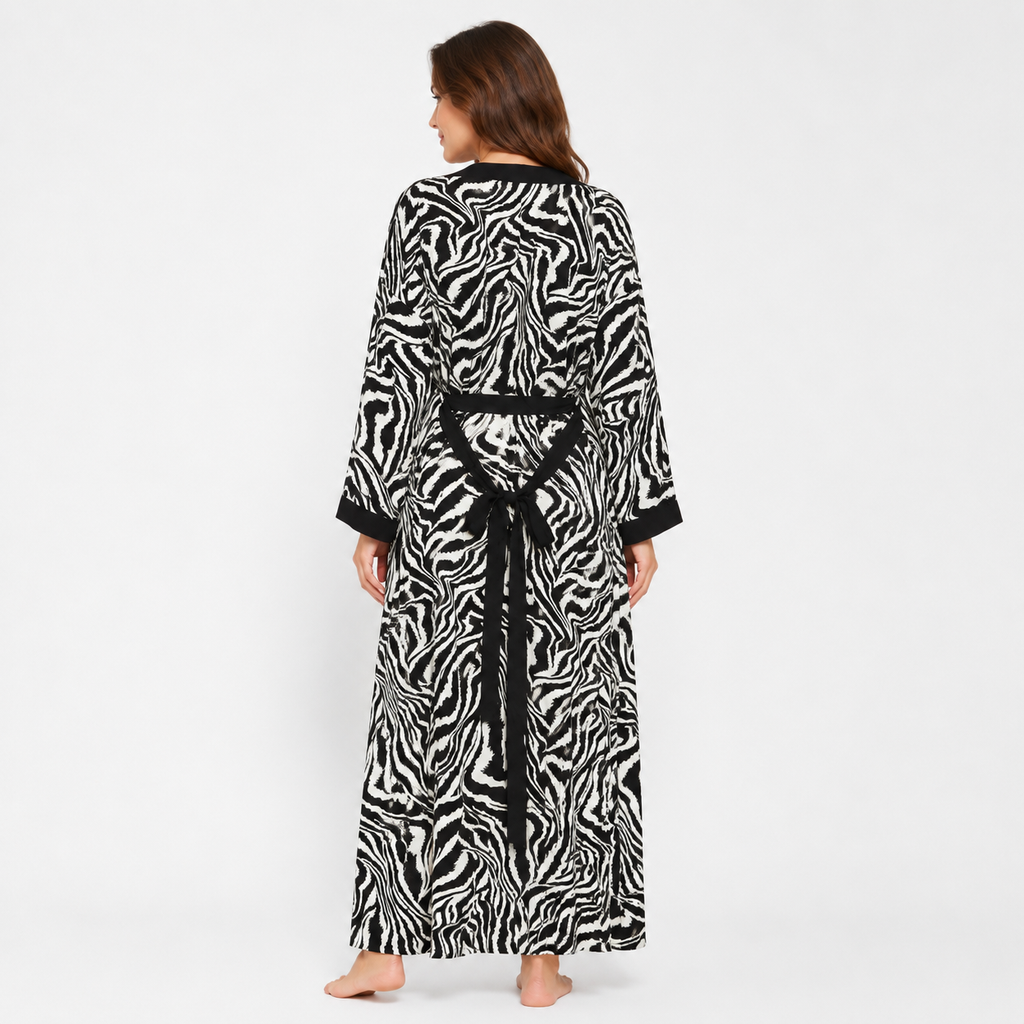 Kimono Long Femme Motif Zébré Noir | Reika