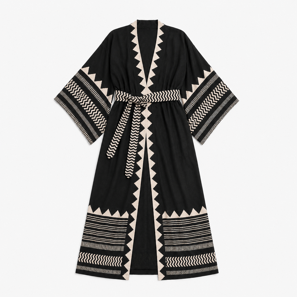 Kimono Long Femme Noir Japonais | Kuroha