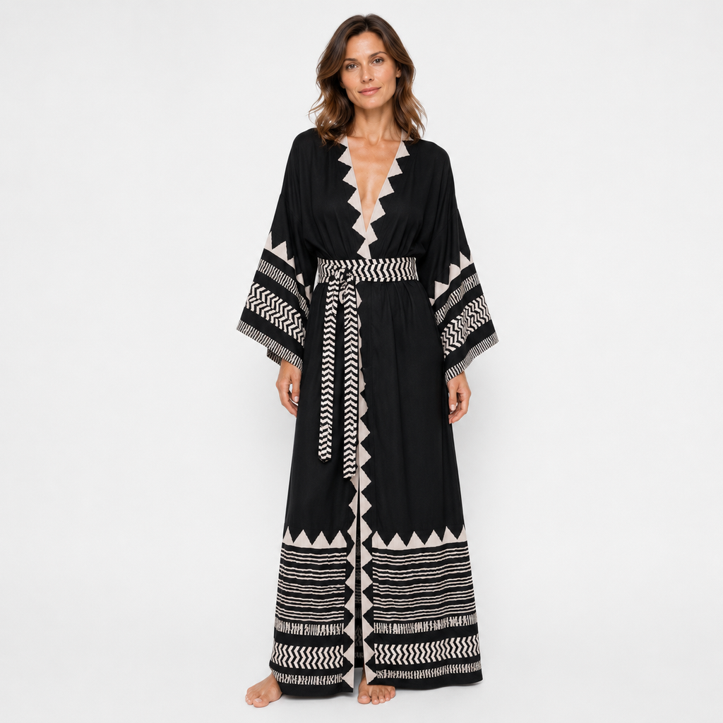 Kimono Long Femme Noir Japonais | Kuroha