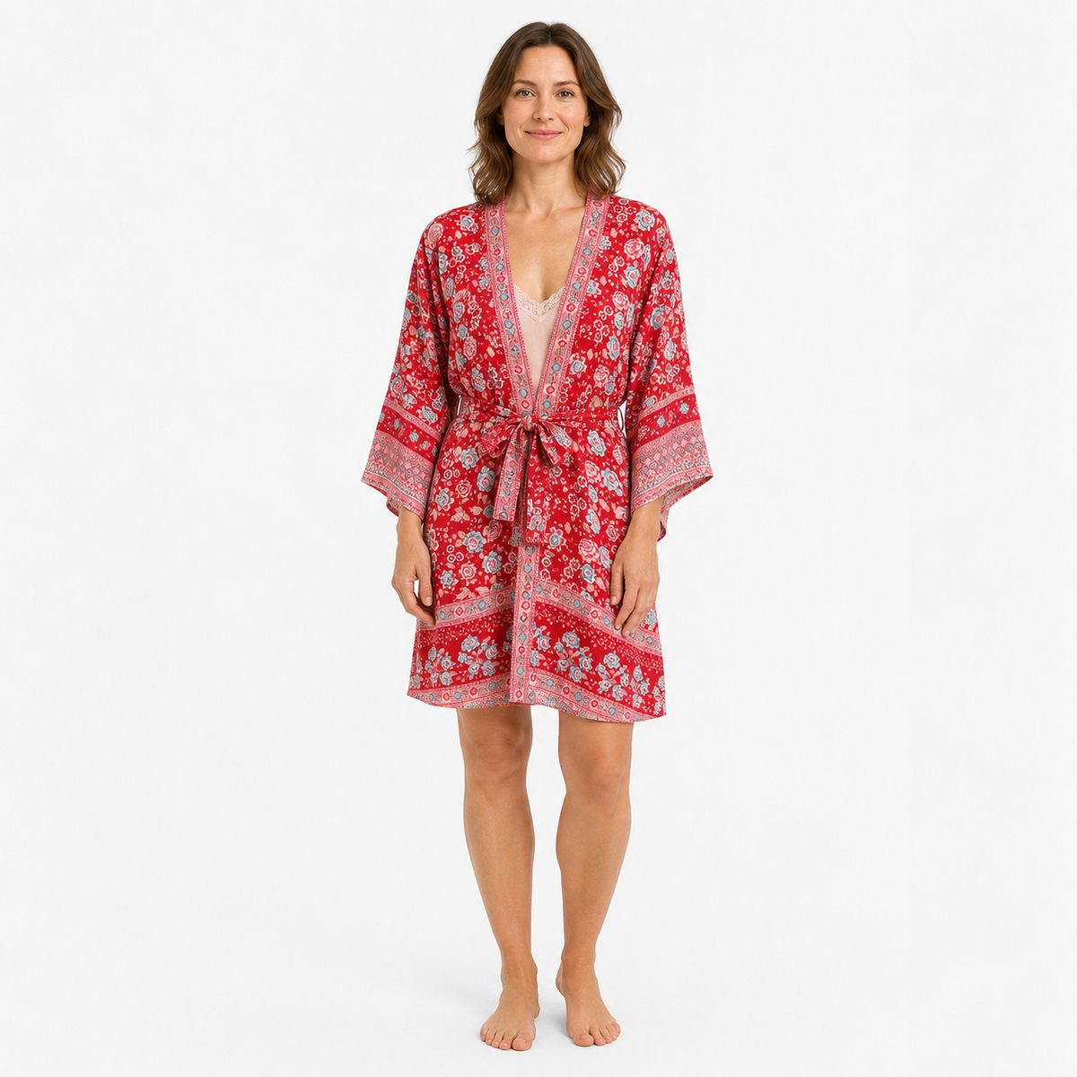 Kimono Long Femme Rouge Fleuri Japonais | Momiji