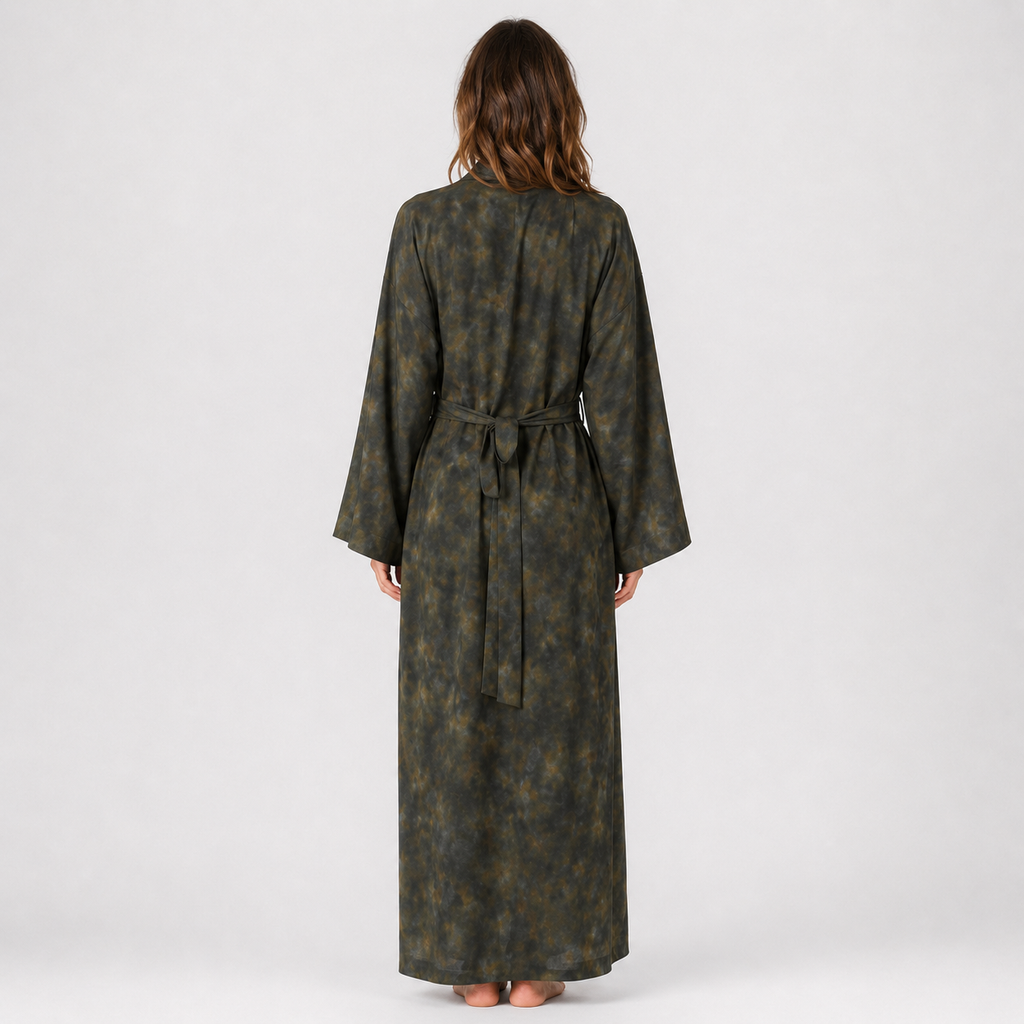 Kimono Long Femme Soie Olive Japonais | Mizuki