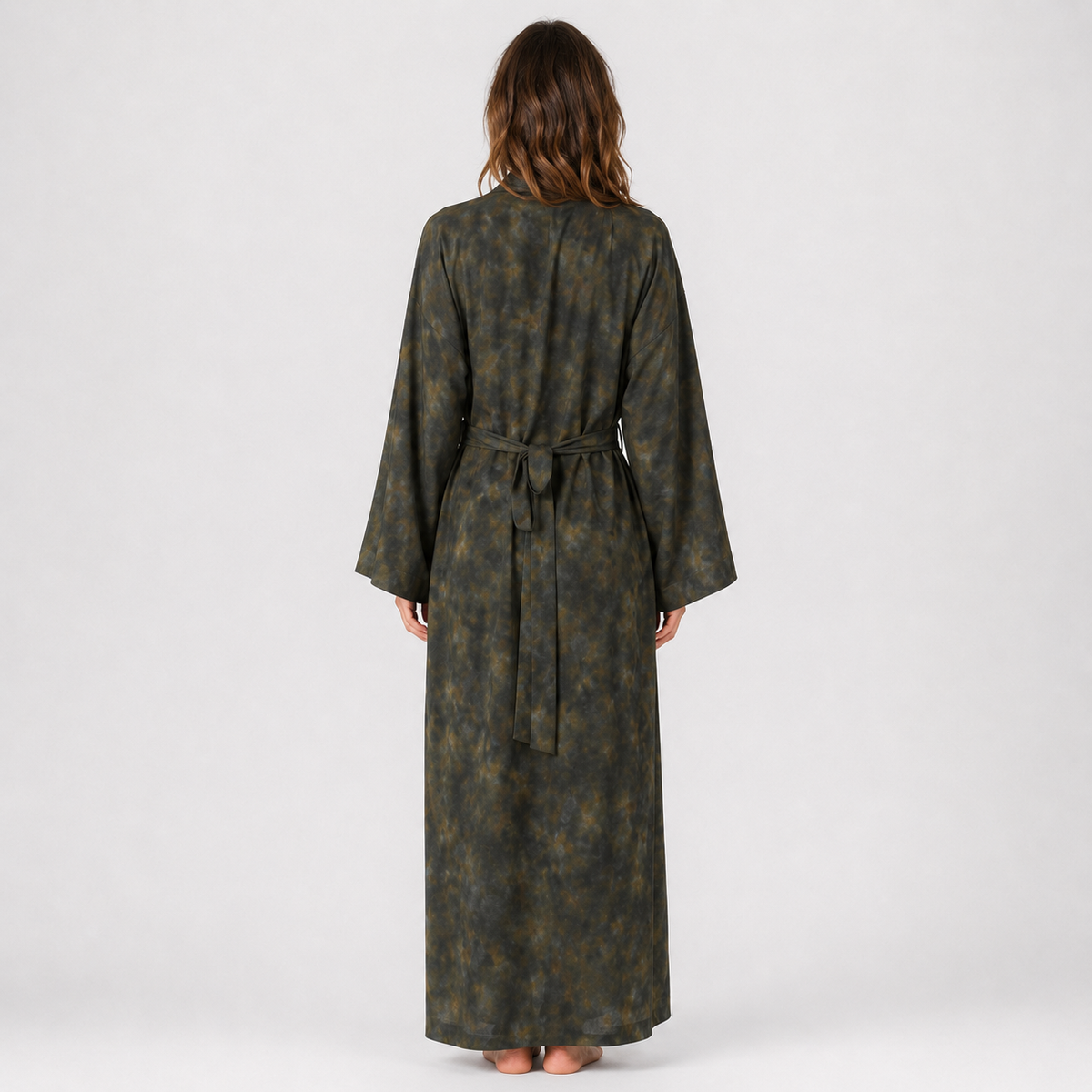 Kimono Long Femme Soie Olive Japonais | Mizuki