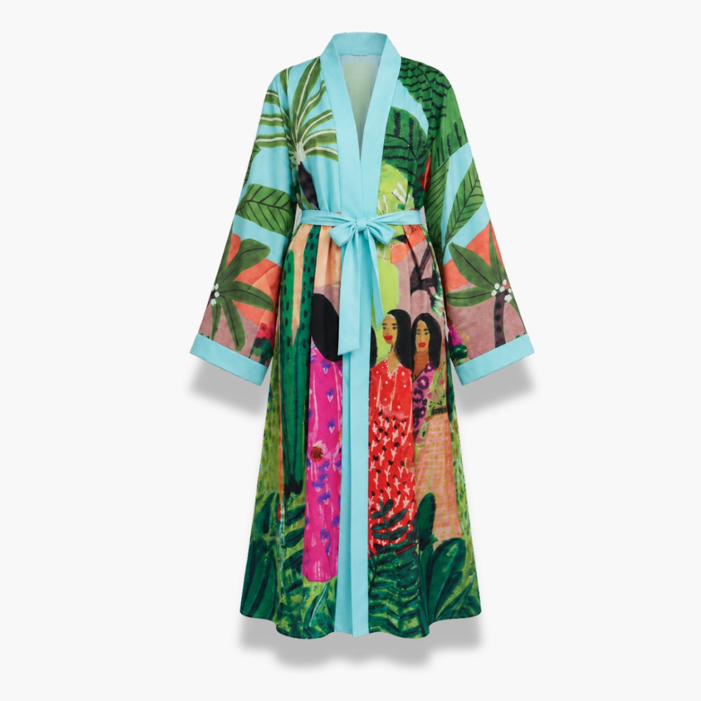 Kimono Long Femme Tropical Turquoise | Mizore