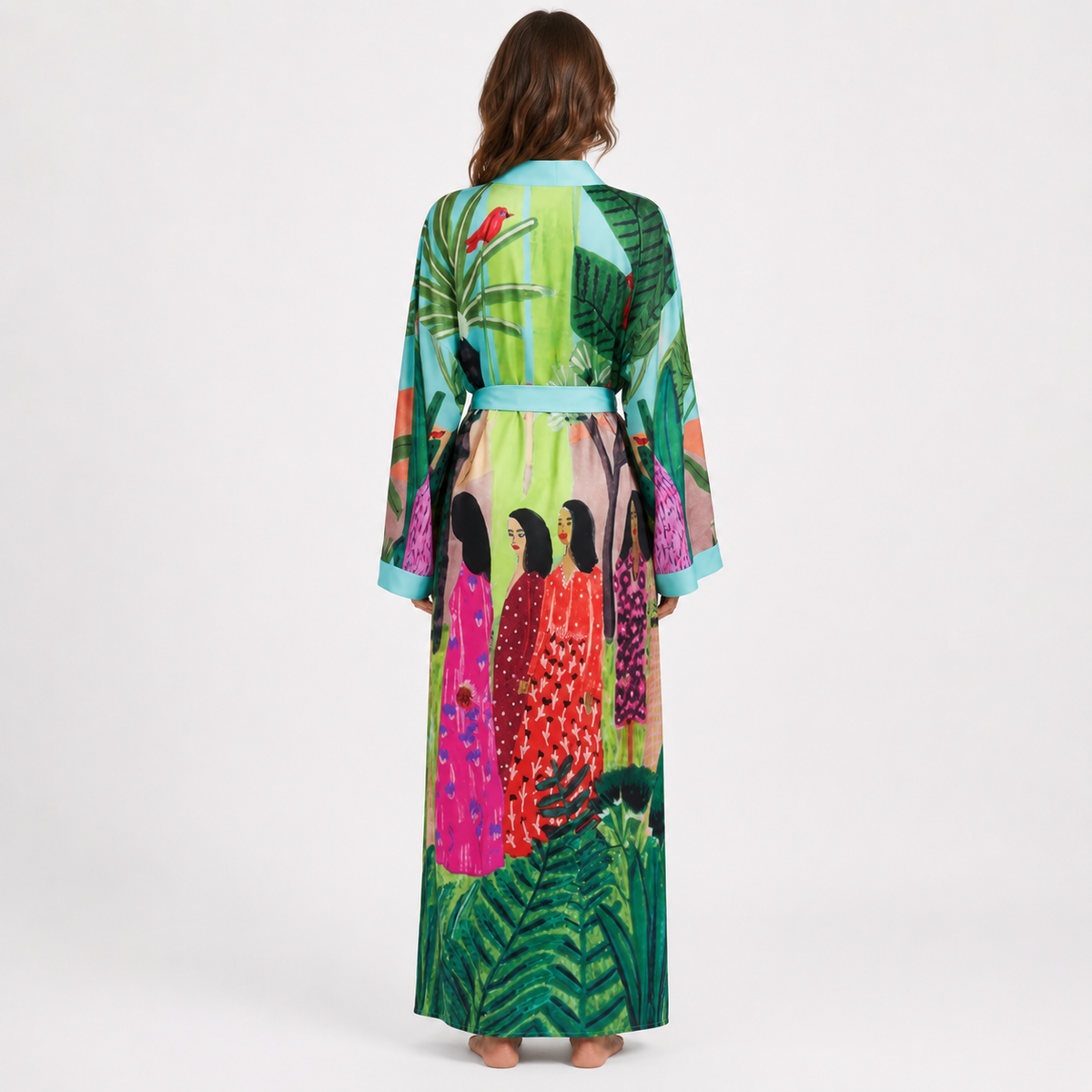 Kimono Long Femme Tropical Turquoise | Mizore