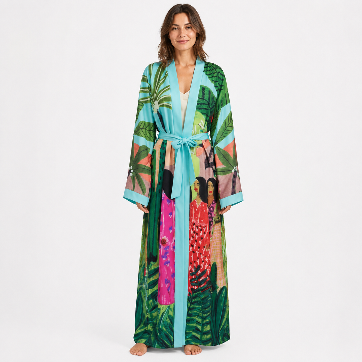 Kimono Long Femme Tropical Turquoise | Mizore