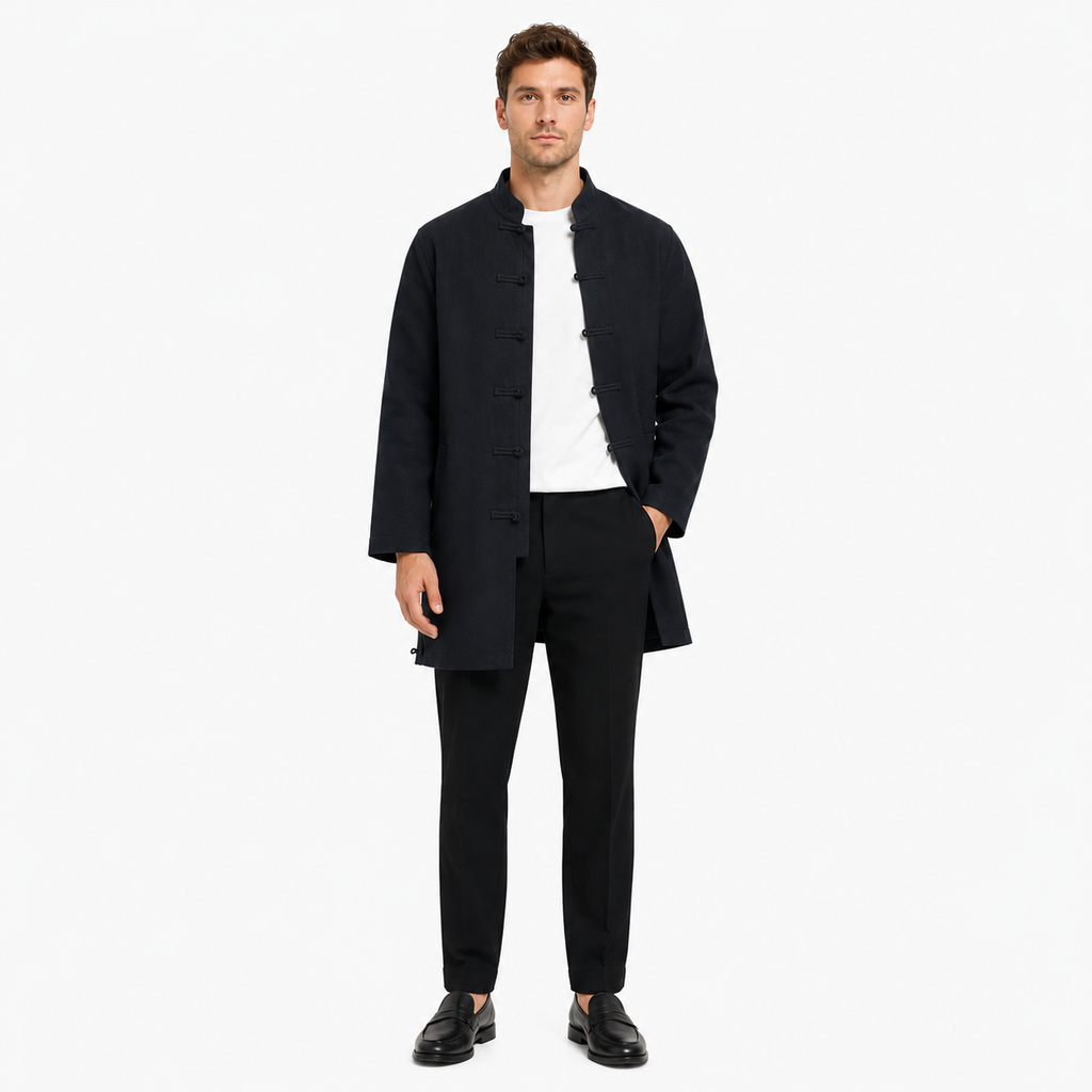 Kimono Long Homme Coton Lin Noir Japonais | Takara