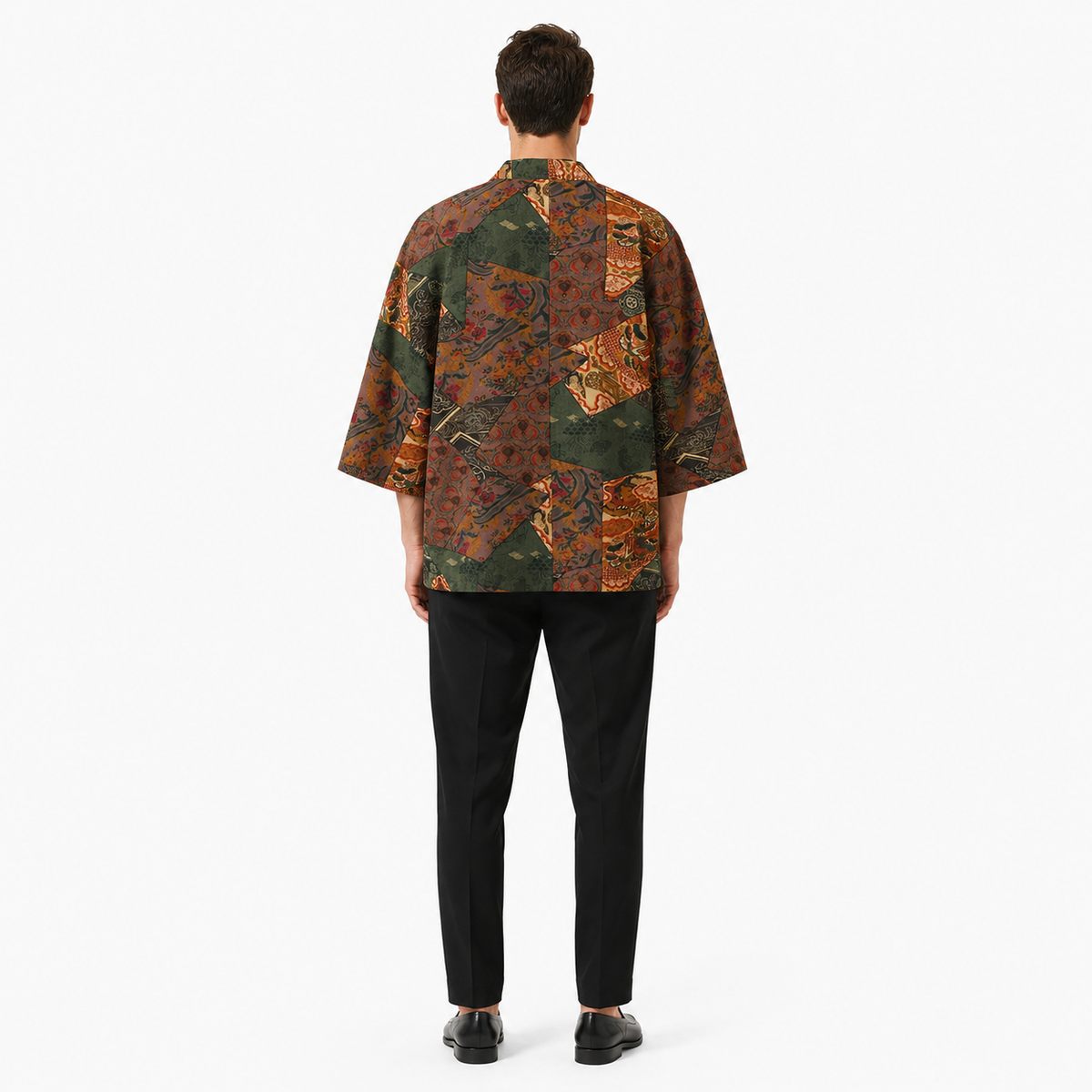 Kimono Mixte Patchwork Vert Foncé Court | Momiji