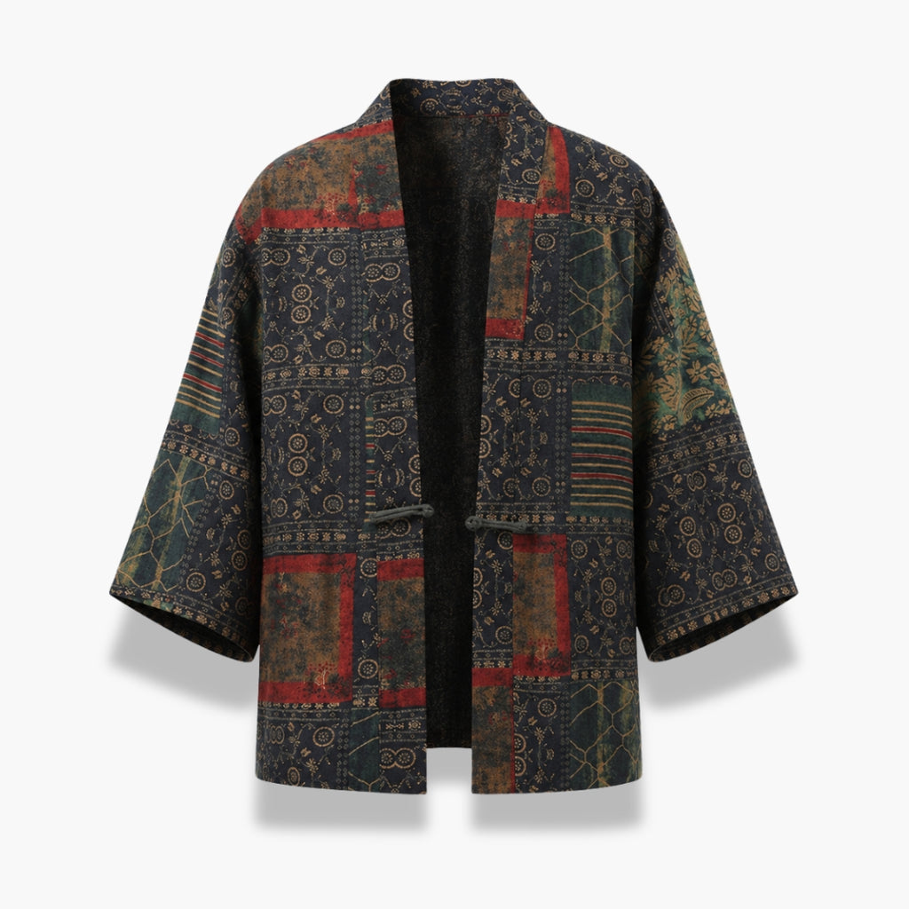 Kimono Patchwork Mixte Coton Lin Bleu Marine | Ryūka