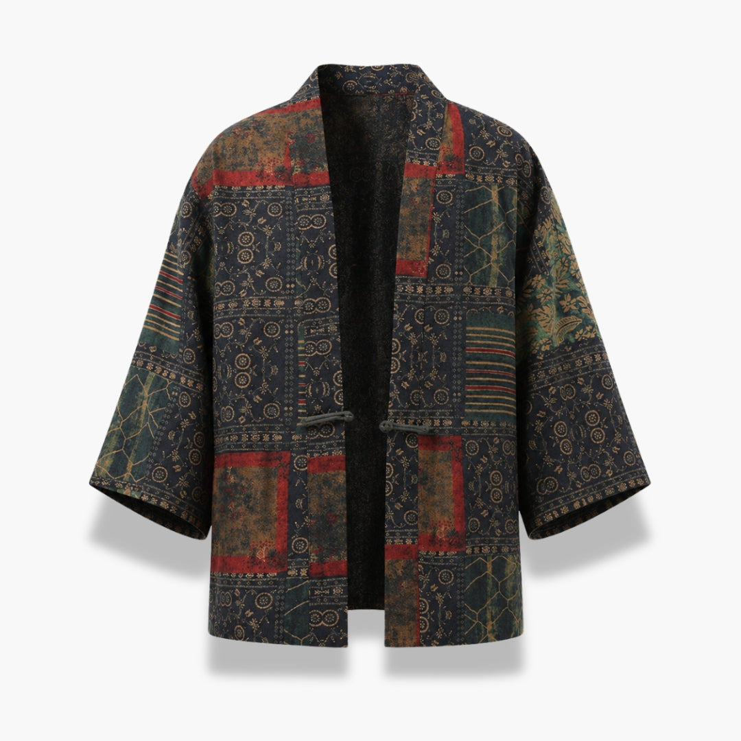 Kimono Patchwork Mixte Coton Lin Bleu Marine | Ryūka