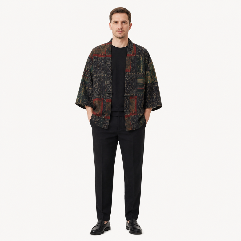 Kimono Patchwork Mixte Coton Lin Bleu Marine | Ryūka