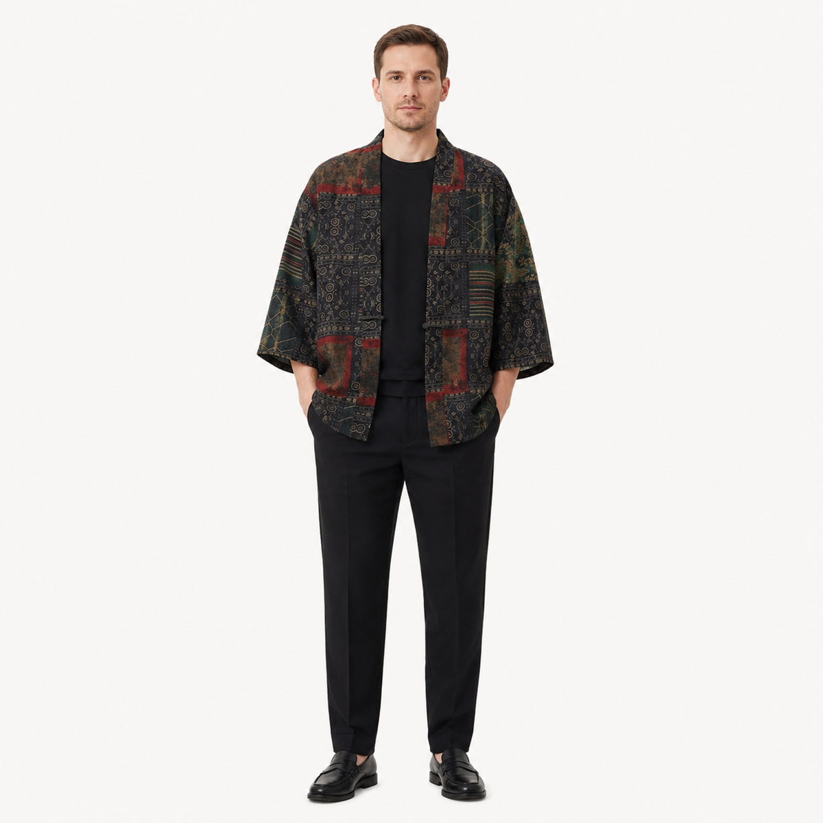 Kimono Patchwork Mixte Coton Lin Bleu Marine | Ryūka