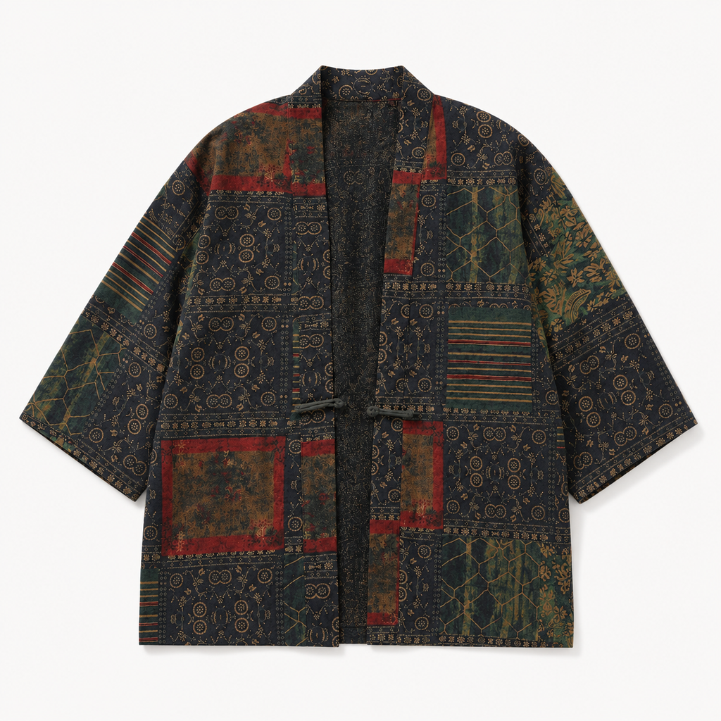 Kimono Patchwork Mixte Coton Lin Bleu Marine | Ryūka