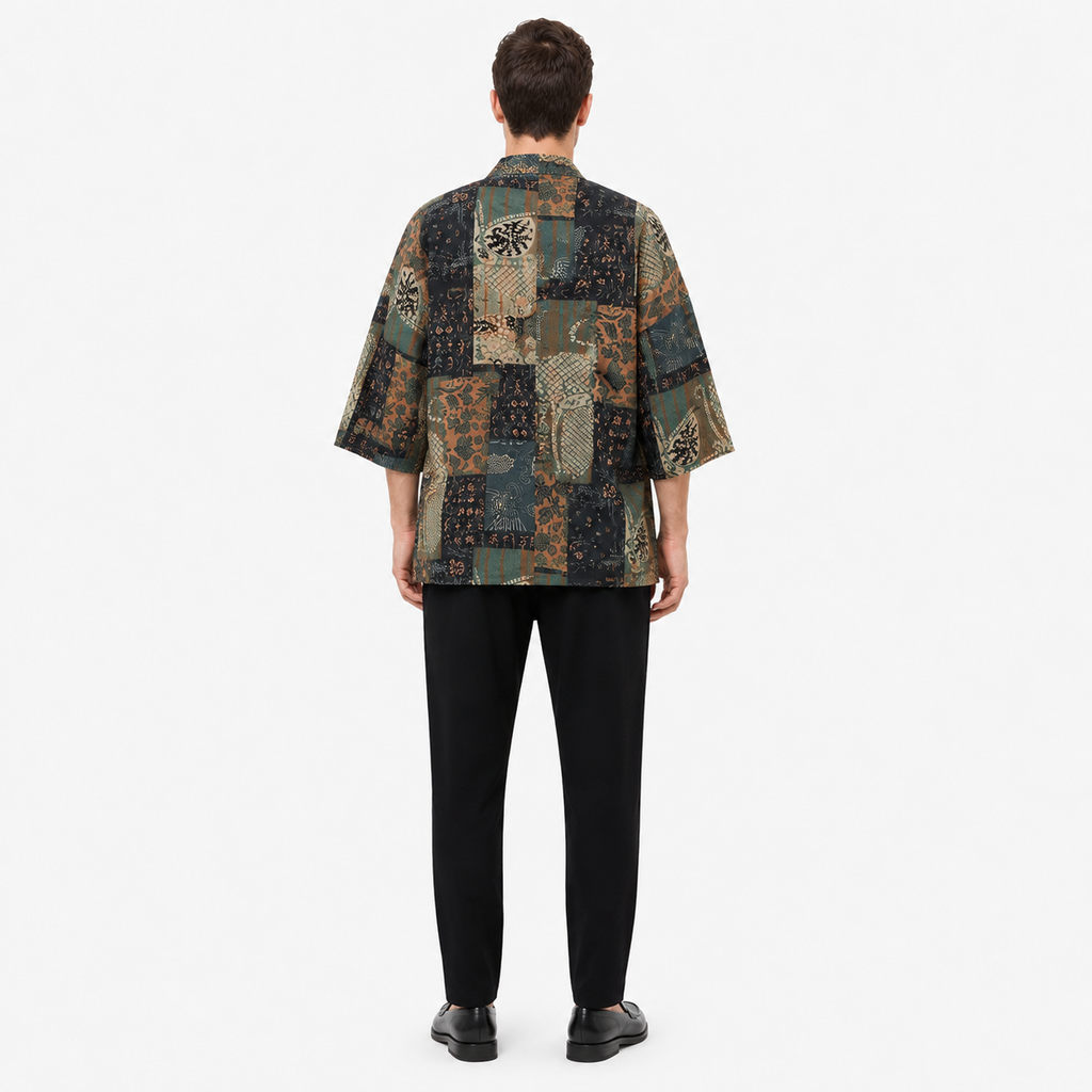 Kimono Patchwork Unisexe Vert Canard Japonais | Kaede