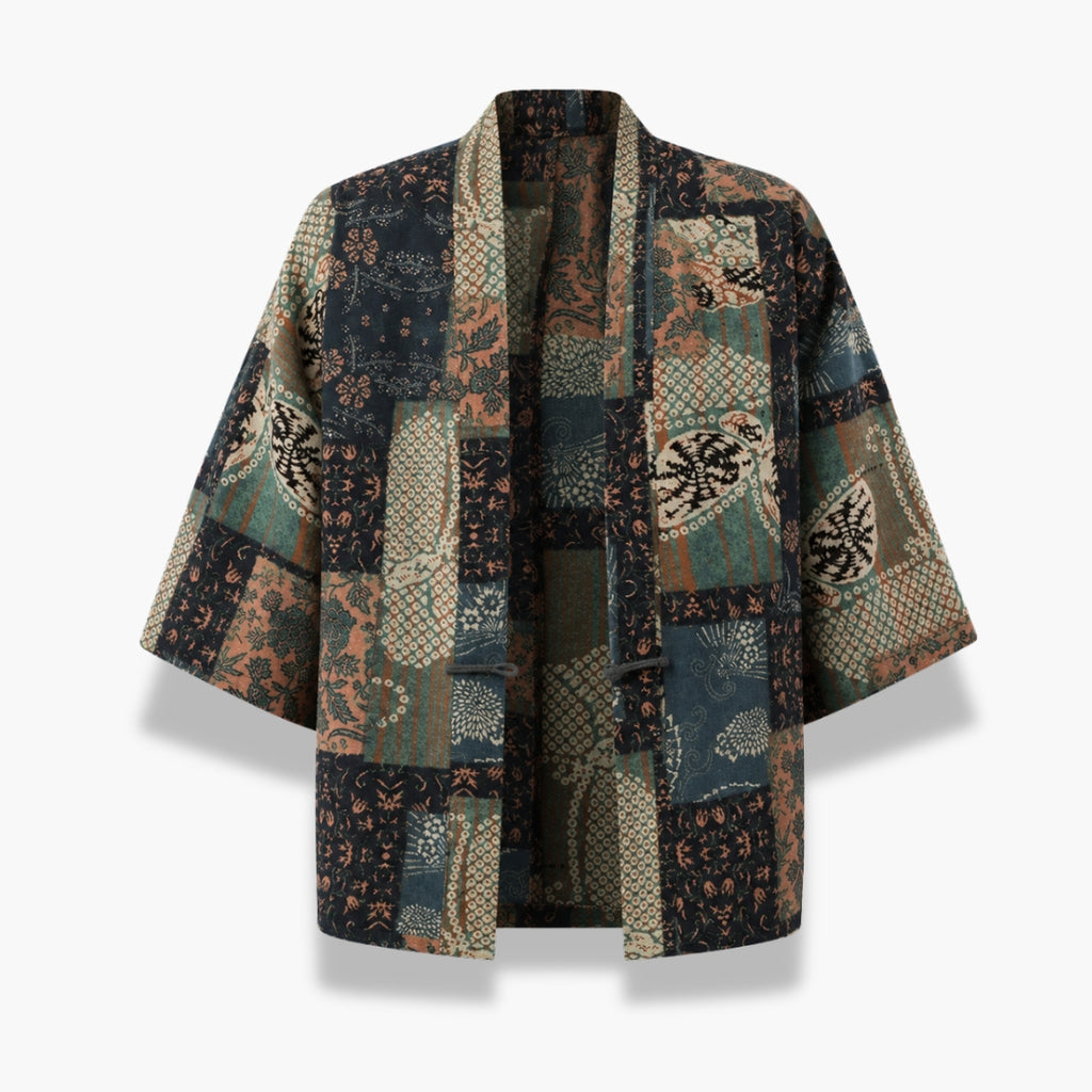 Kimono Patchwork Unisexe Vert Canard Japonais | Kaede