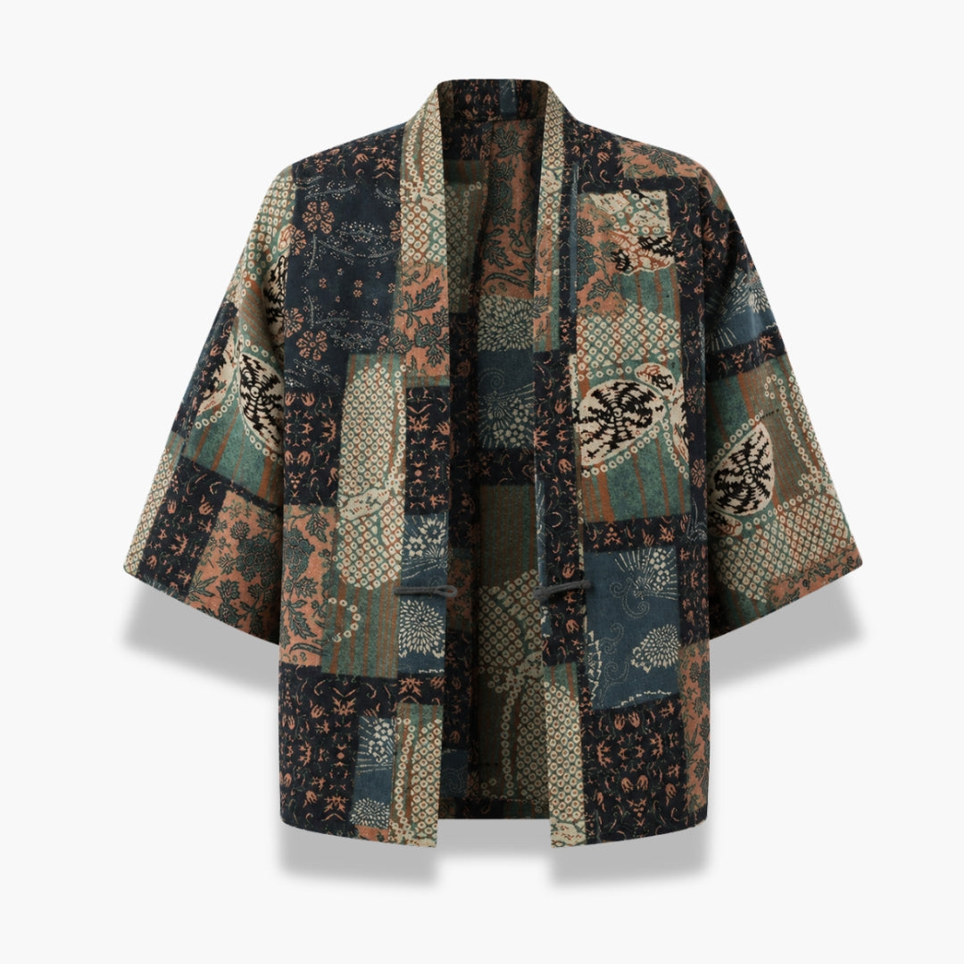 Kimono Patchwork Unisexe Vert Canard Japonais | Kaede