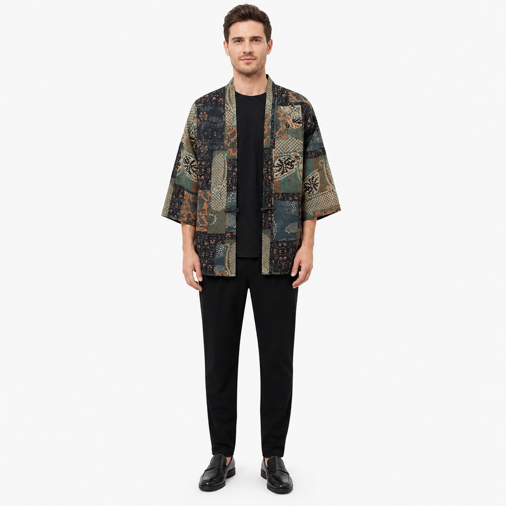 Kimono Patchwork Unisexe Vert Canard Japonais | Kaede