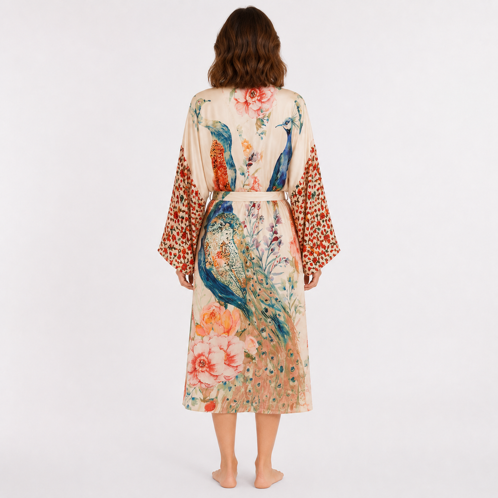 Kimono Plage Femme Long Cache-Cœur Blanc | Mizuha