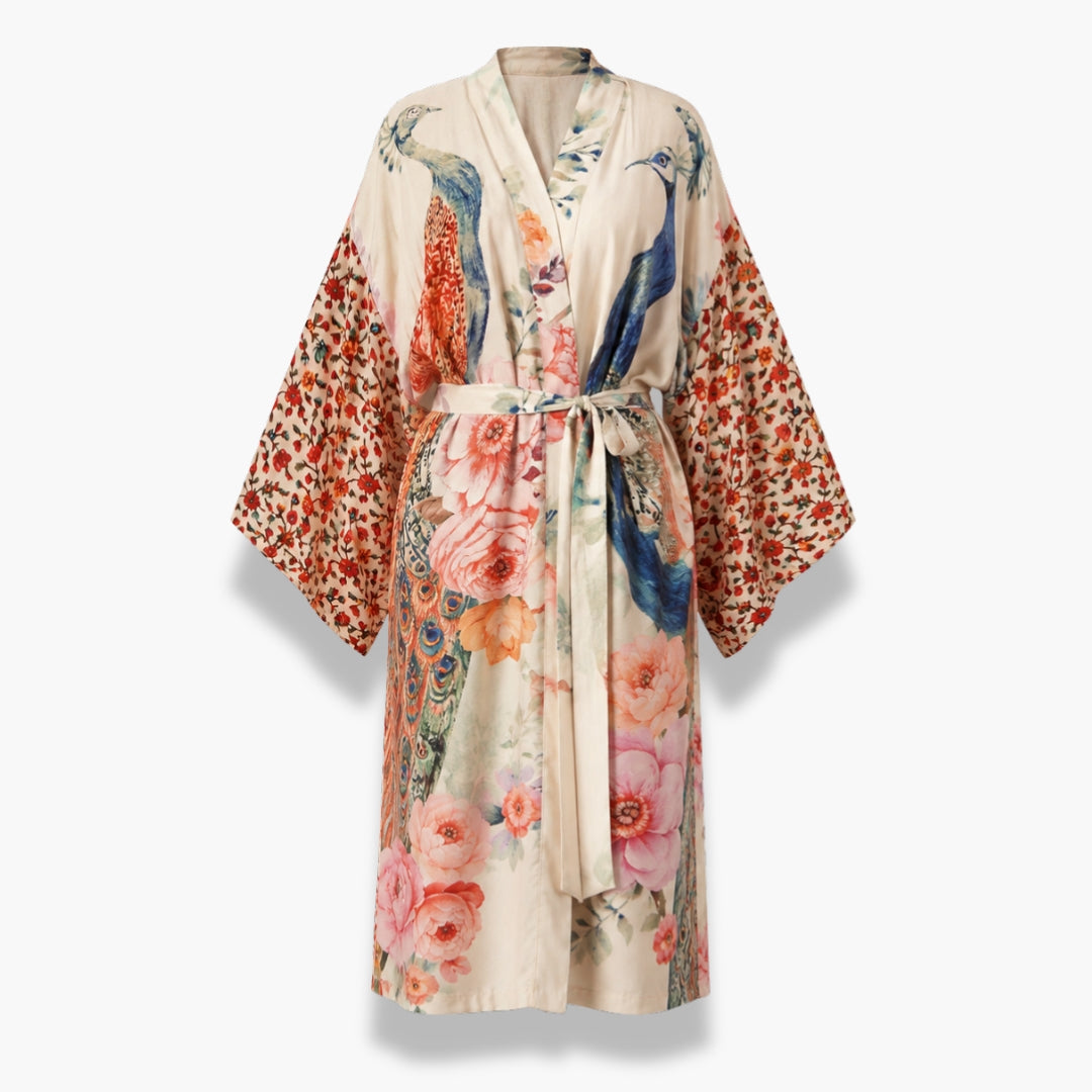 Kimono Plage Femme Long Cache-Cœur Blanc | Mizuha