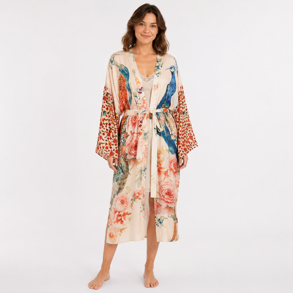 Kimono Plage Femme Long Cache-Cœur Blanc | Mizuha